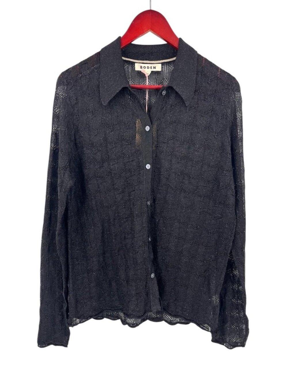 BODEN Women's Black Sheer Knitted Metallic Beach Shirt Cardigan NWT Small